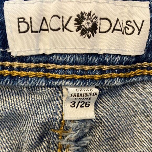 Black Daisy Women's Jeans 3/26 Jamie Relaxed Skinny Denim with Floral Embroidery - Picture 3 of 12